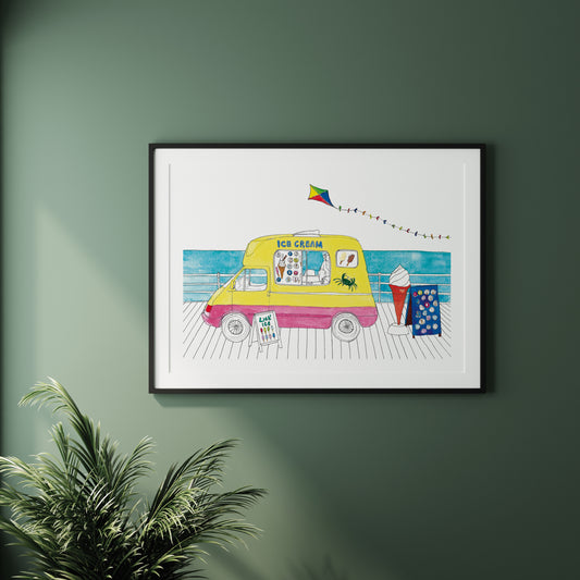 Ice Cream Van at British Seaside Art Print